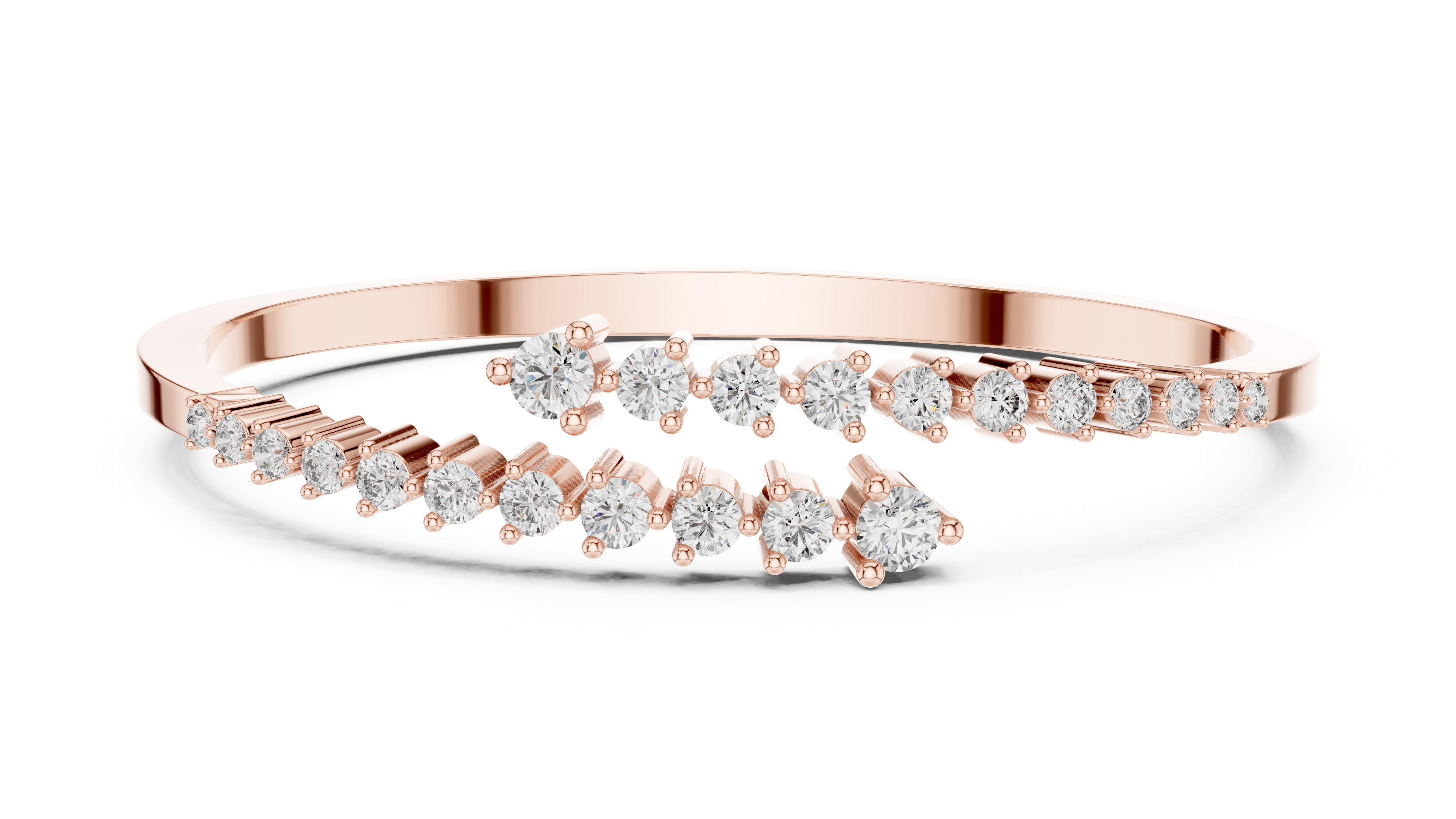 Graduated Round Diamond Crossover Cuff Bracelet in Rose Gold