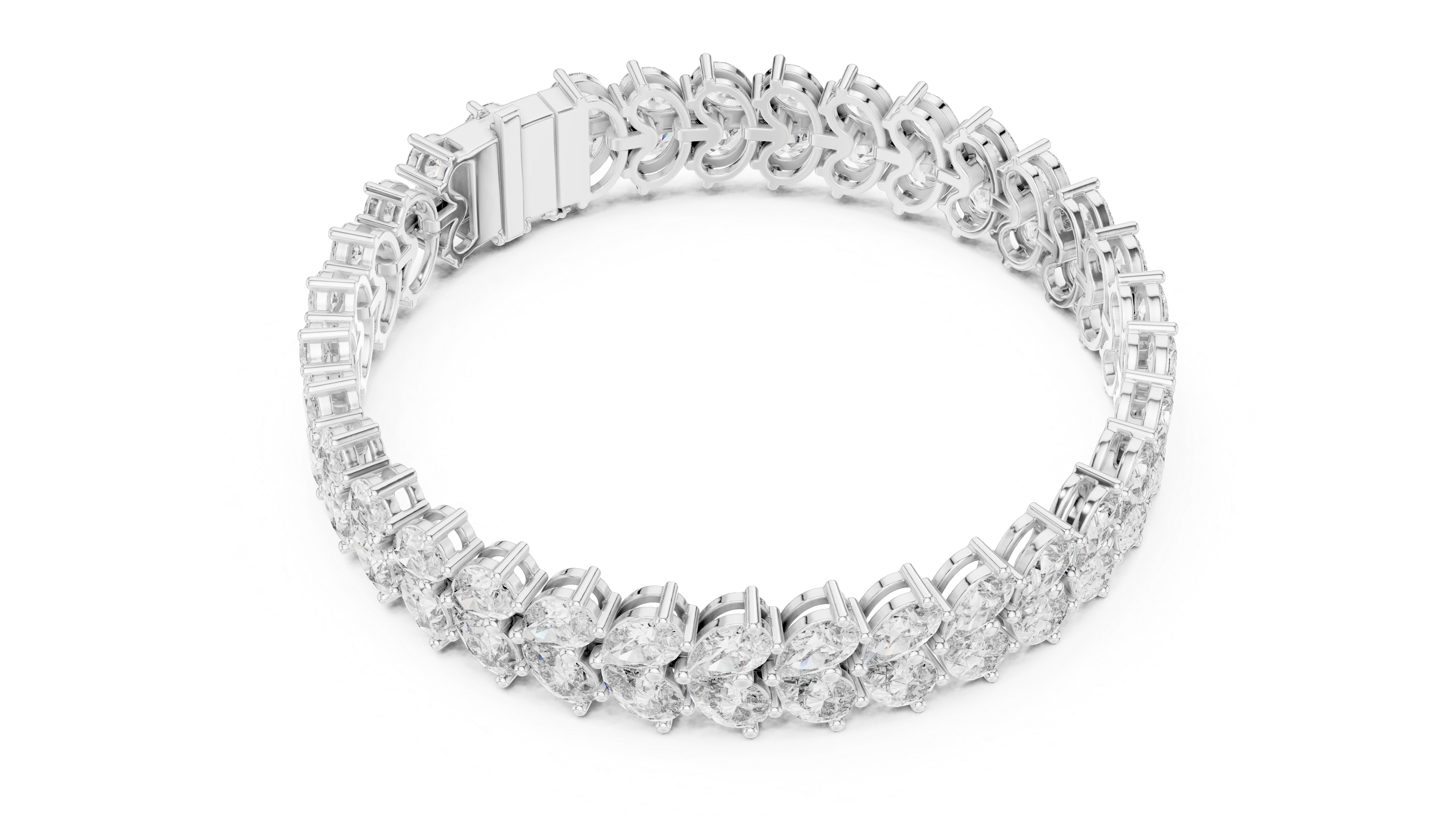 Double Row Pear Diamond Tennis Bracelet