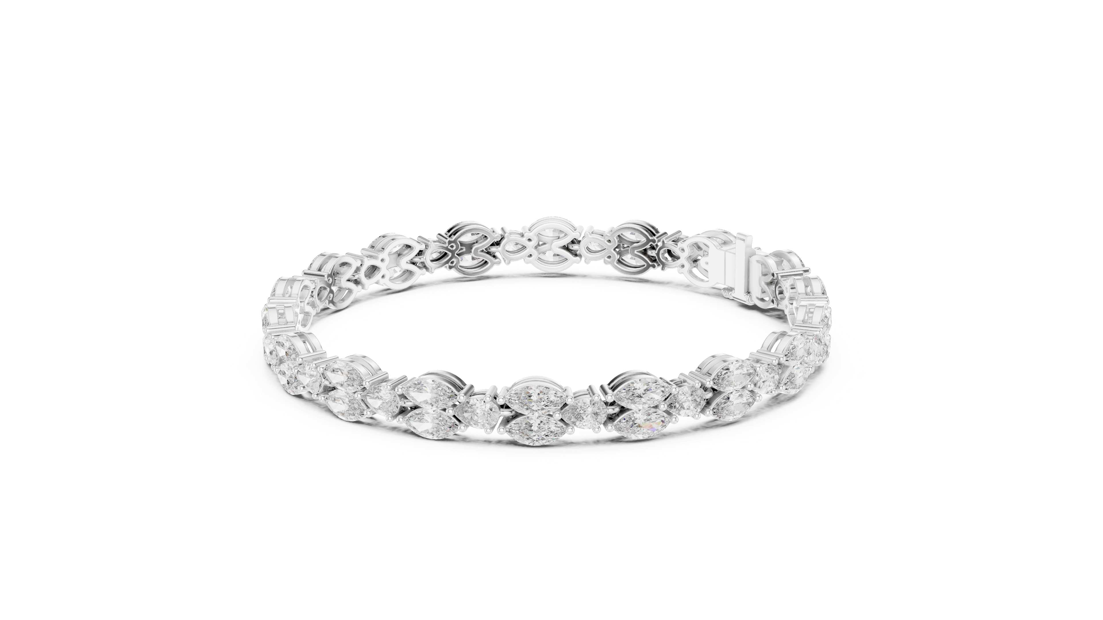 Pear and Marquise Diamond Leaf Tennis Bracelet in Rose Gold