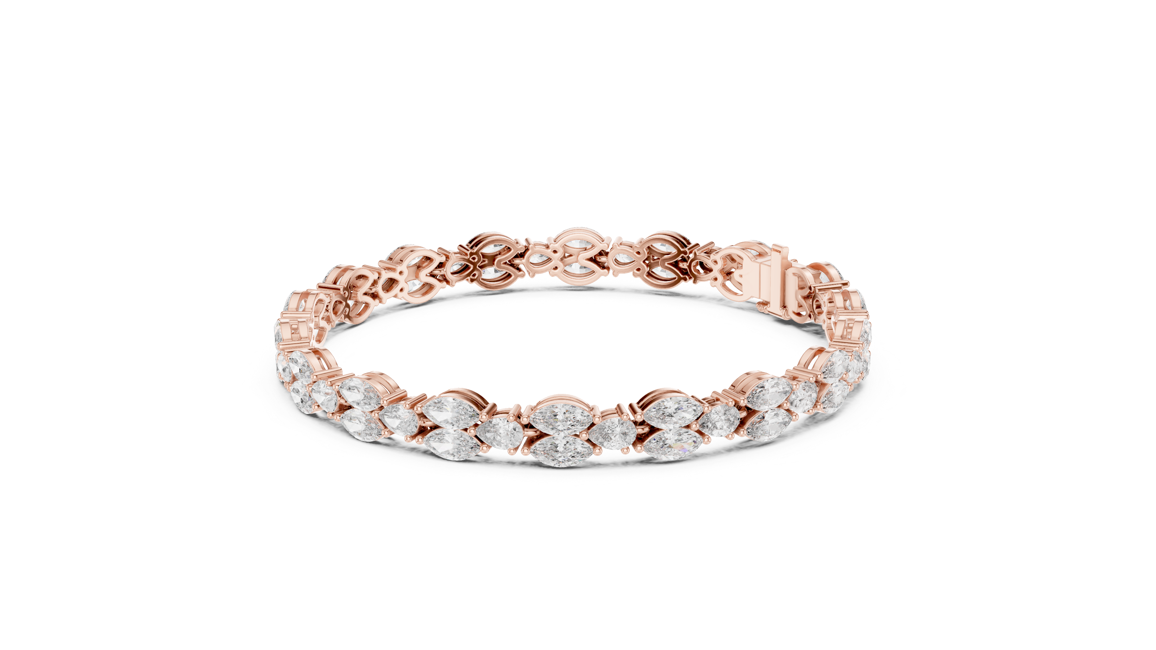 Pear and Marquise Diamond Leaf Tennis Bracelet in Rose Gold