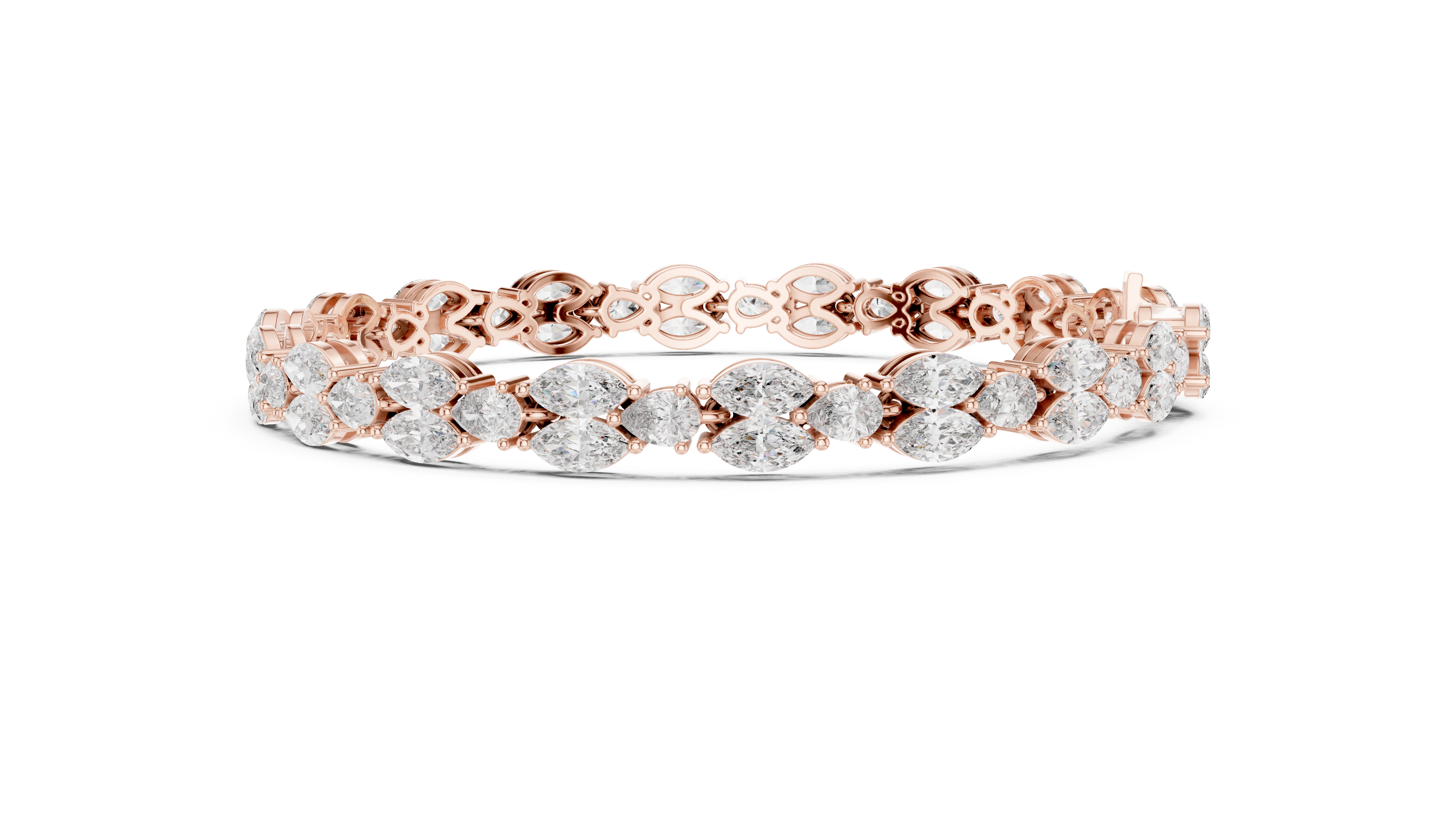 Pear and Marquise Diamond Leaf Tennis Bracelet in Rose Gold