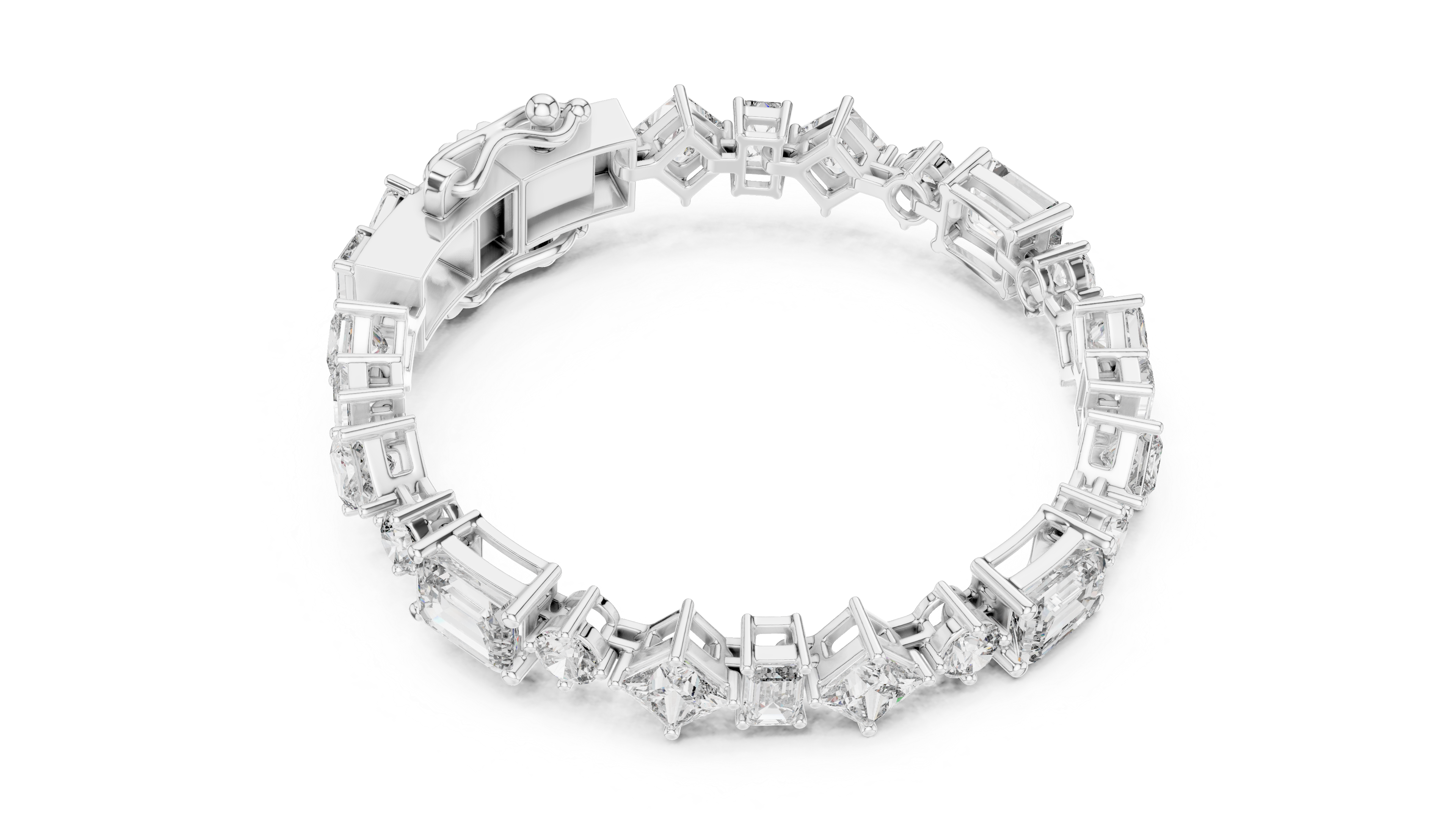Aurelia mixed-cut diamond bracelet in rose gold featuring emerald, princess and round-cut diamonds