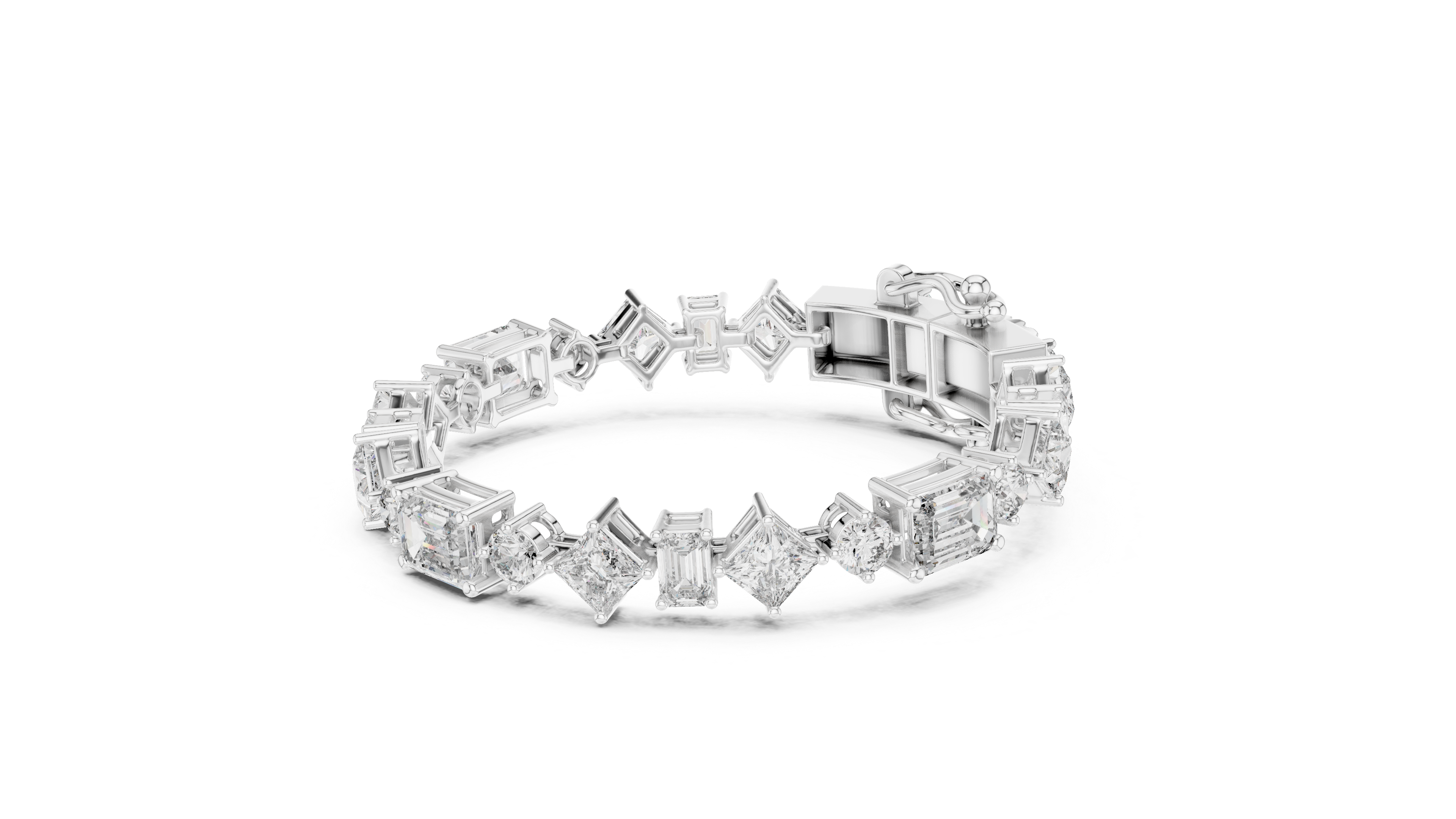 Aurelia mixed-cut diamond bracelet in rose gold featuring emerald, princess and round-cut diamonds