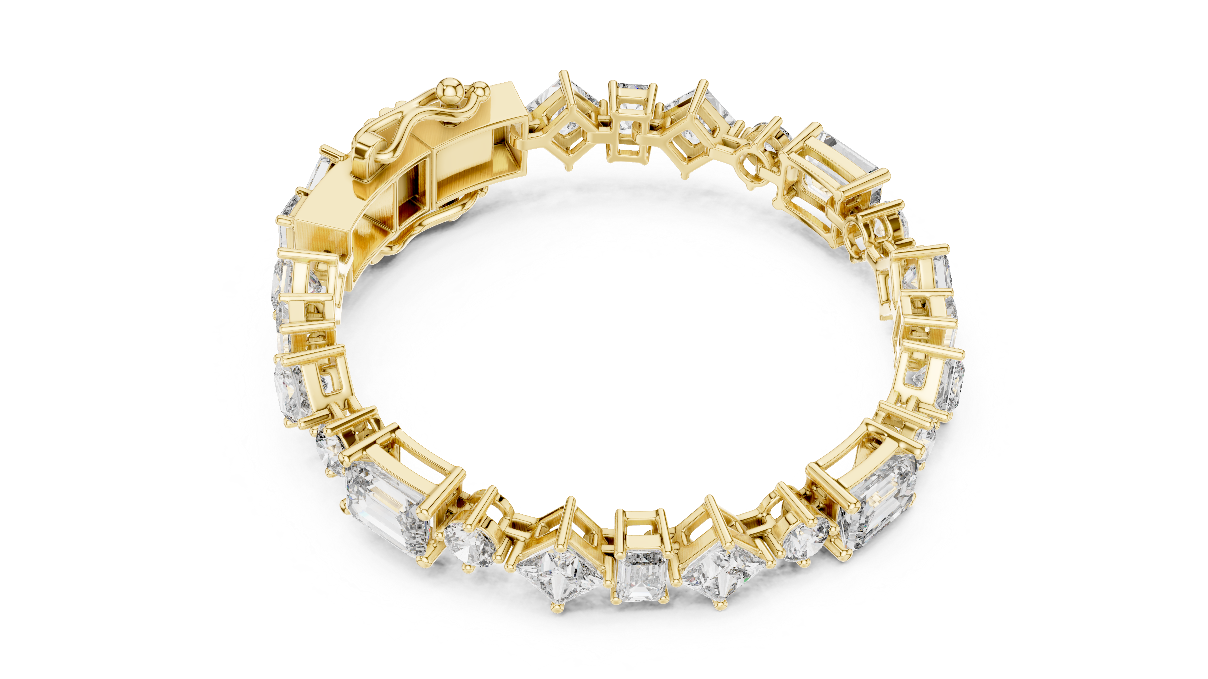 Aurelia mixed-cut diamond bracelet in rose gold featuring emerald, princess and round-cut diamonds