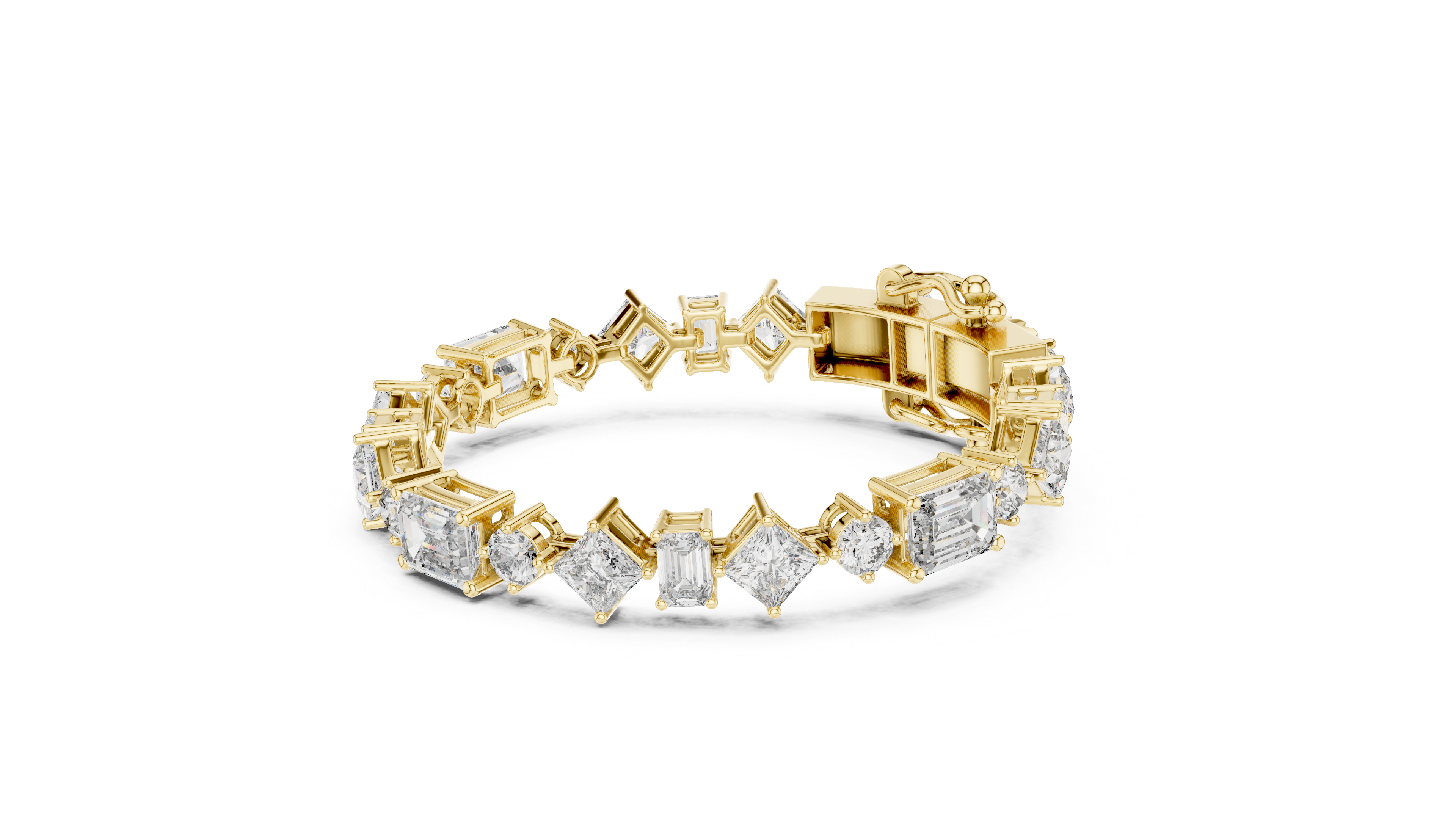 Aurelia mixed-cut diamond bracelet in rose gold featuring emerald, princess and round-cut diamonds