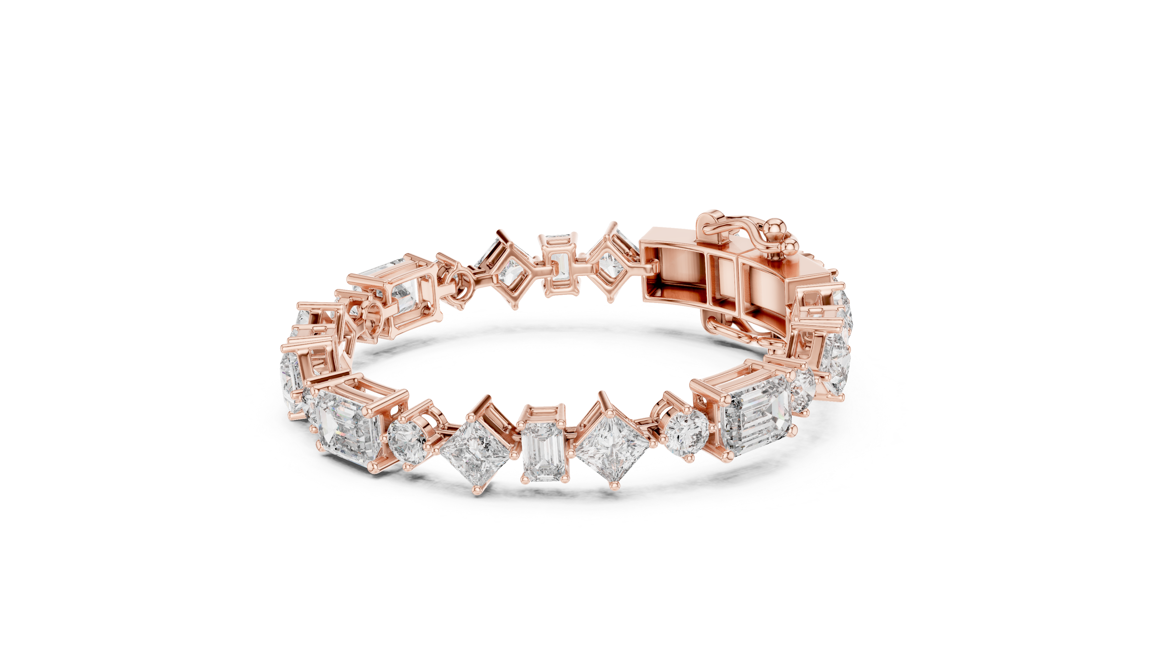 Aurelia mixed-cut diamond bracelet in rose gold featuring emerald, princess and round-cut diamonds
