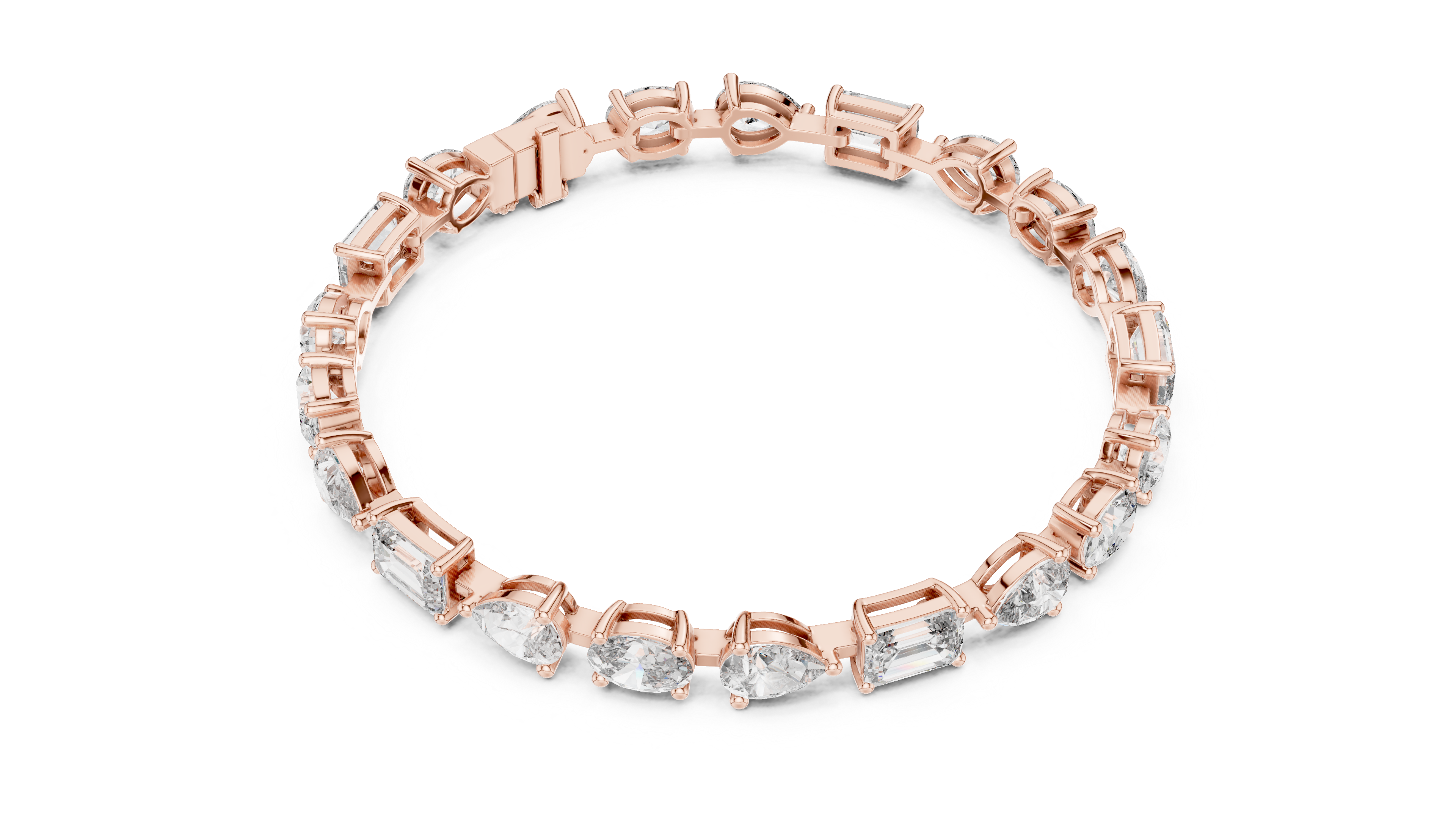 TESHA JEWELS 15.48ct oval, pear and emerald cut diamond tennis bracelet in rose gold