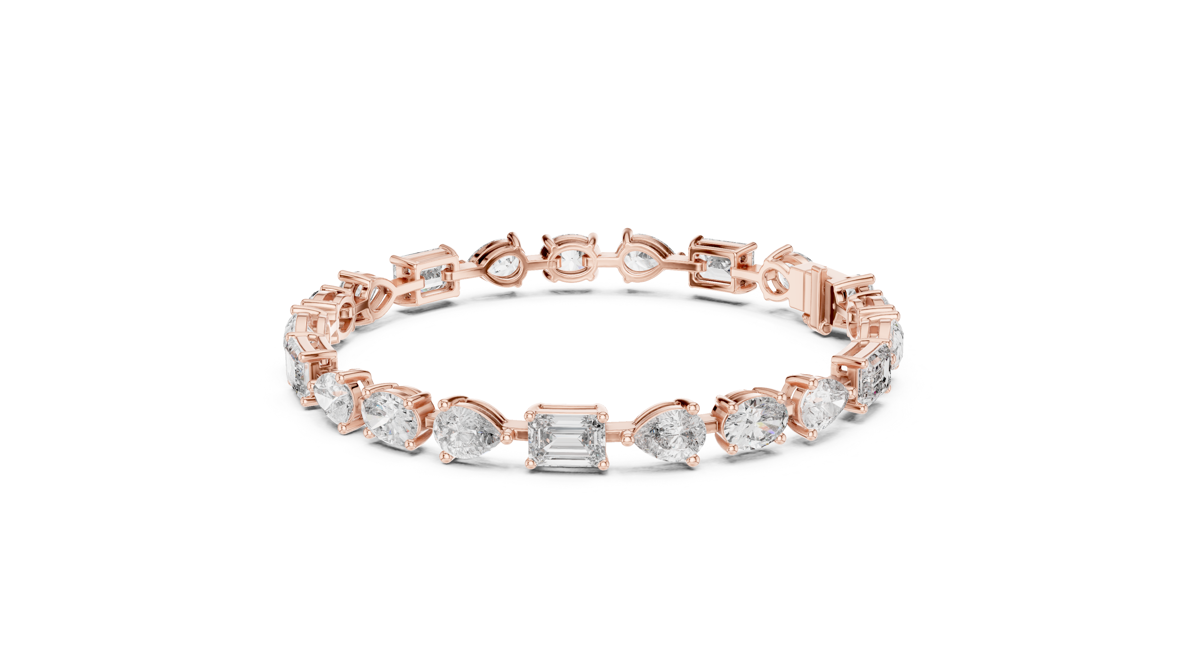 TESHA JEWELS 15.48ct oval, pear and emerald cut diamond tennis bracelet in rose gold