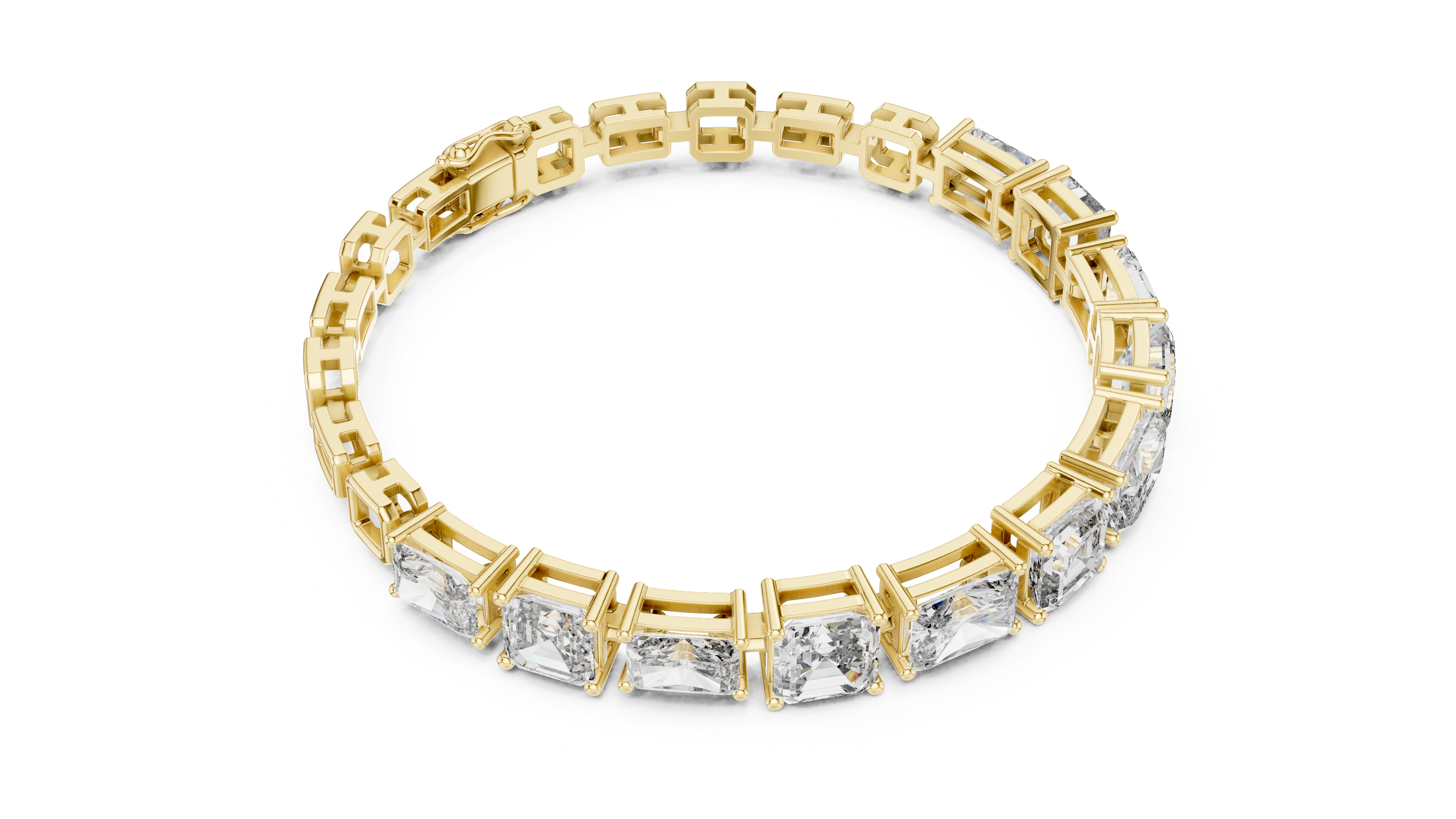 13.44ct radiant and emerald cut diamond tennis bracelet in rose gold