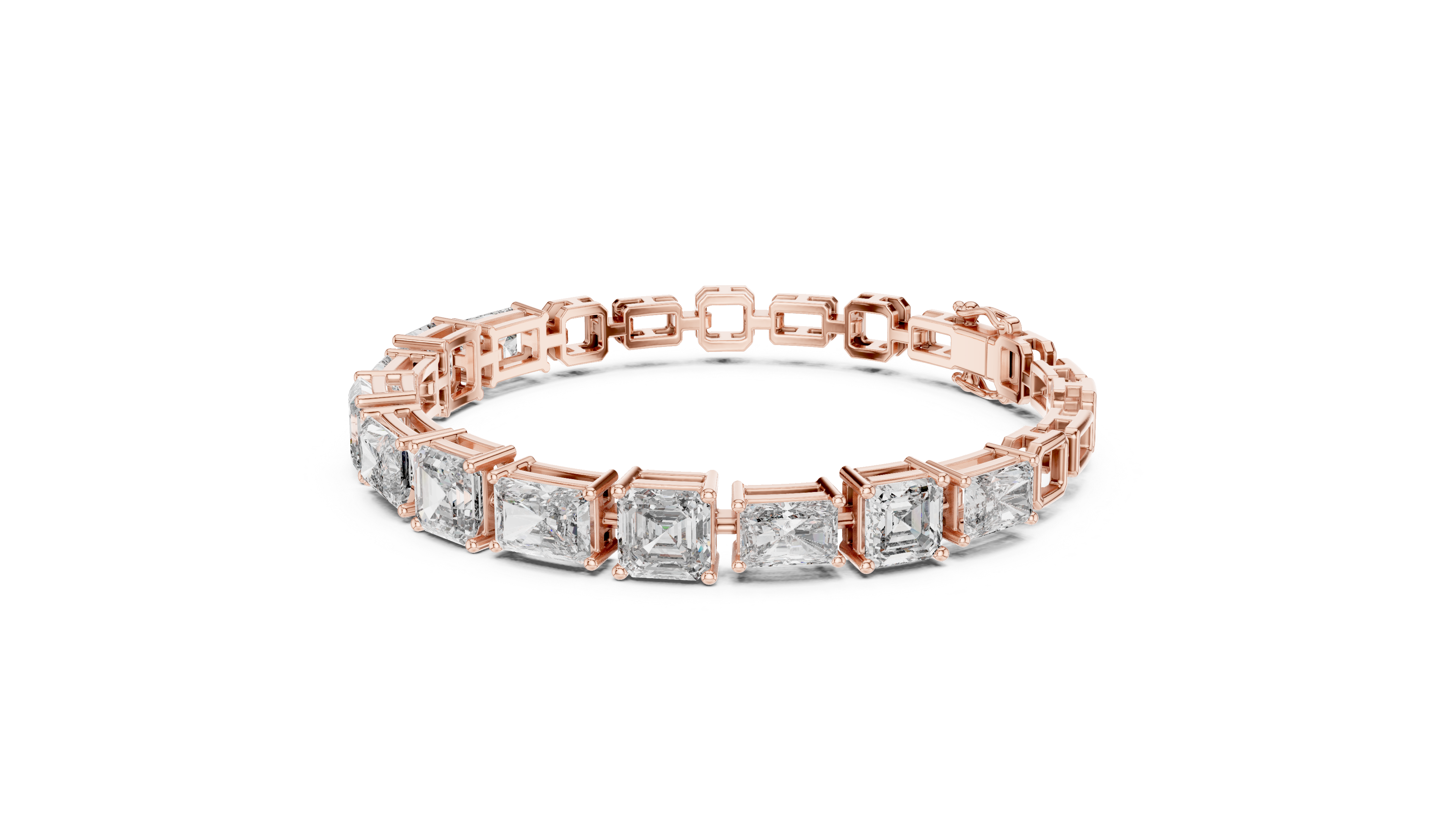 13.44ct radiant and emerald cut diamond tennis bracelet in rose gold