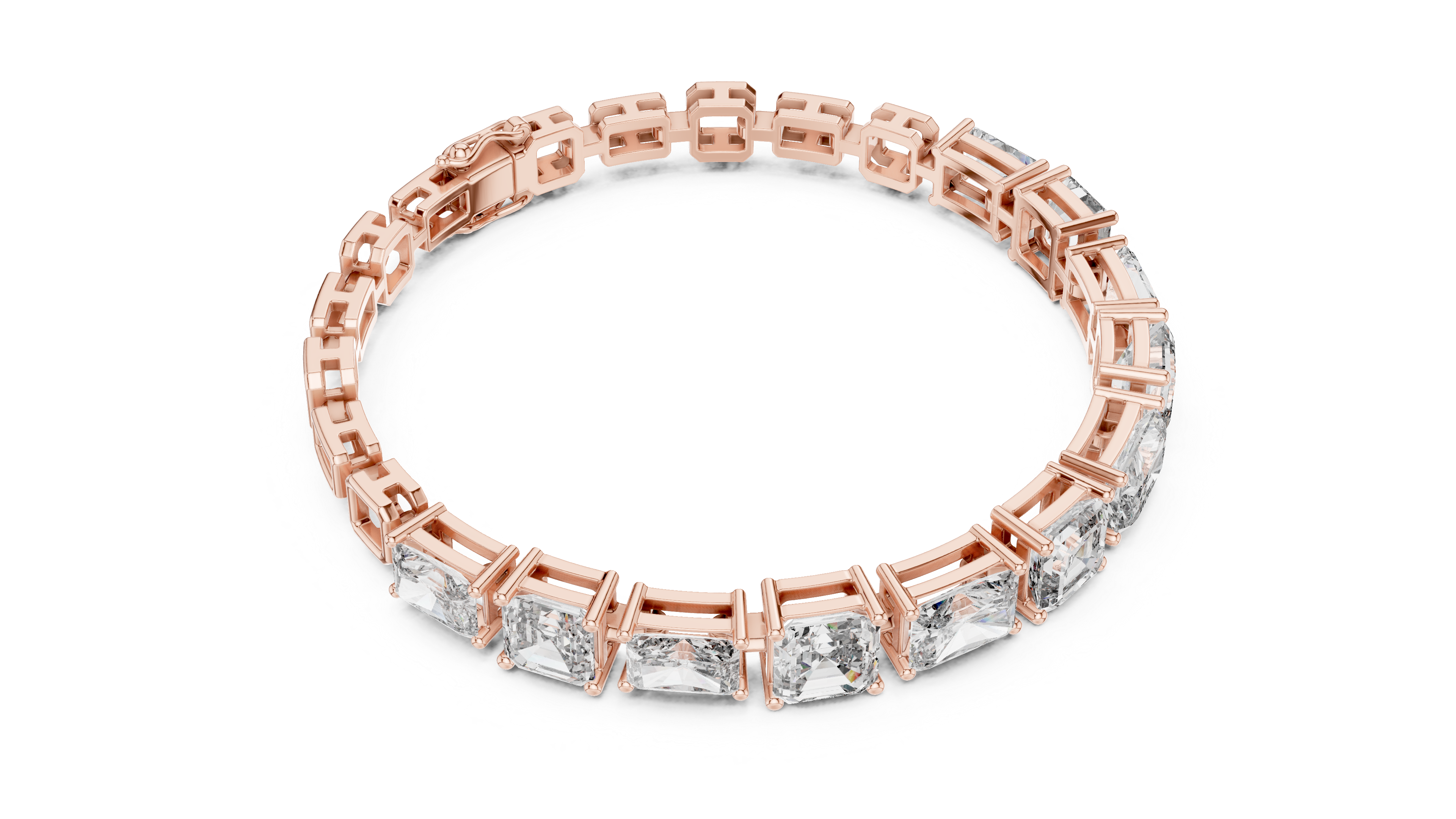 13.44ct radiant and emerald cut diamond tennis bracelet in rose gold